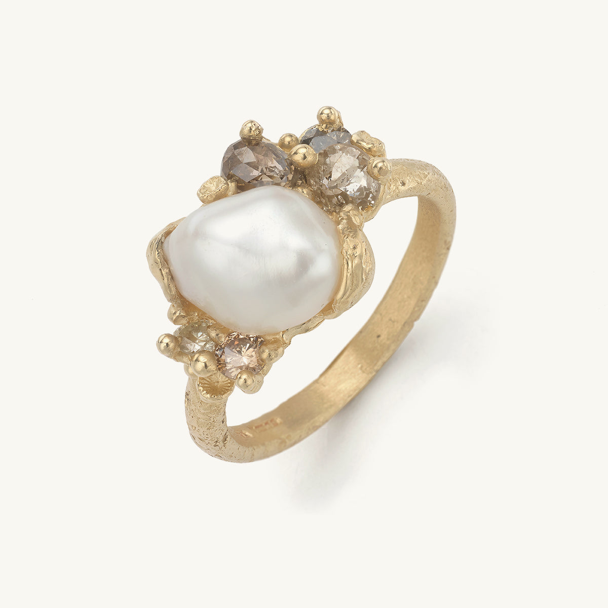 Baroque Pearl and Diamond Encrusted Ring with Barnacles