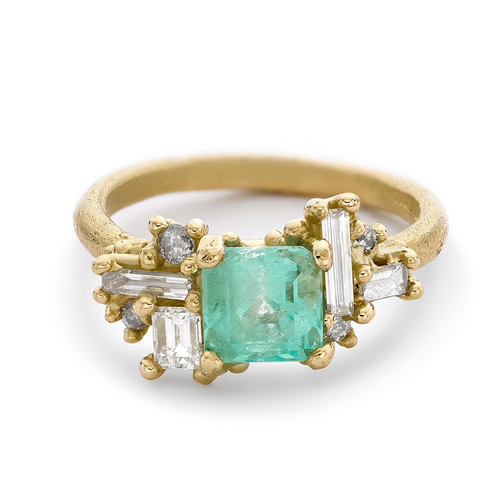Emerald and Diamond Luminous Cluster Ring from Ruth Tomlinson, handcrafted in London