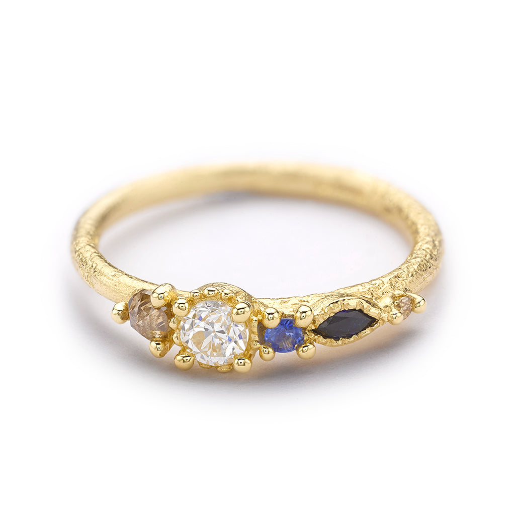Mixed Stone Ring with White Diamond from Ruth Tomlinson, Handmade in London