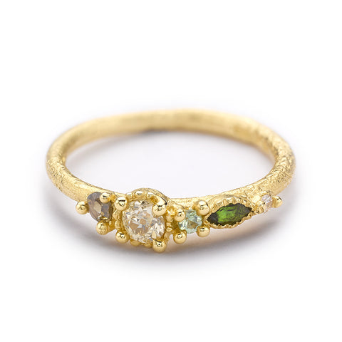 Mixed Stone Ring with Champagne Diamond from Ruth Tomlinson, handmade in London