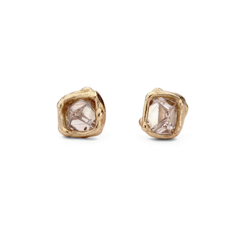 Raw diamond stud earrings from Ruth Tomlinson, handmade in London
