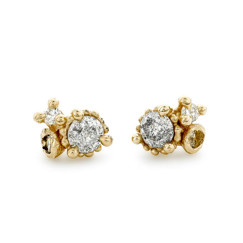Salt and Pepper Diamond Cluster Studs from Ruth Tomlinson, handmade in London