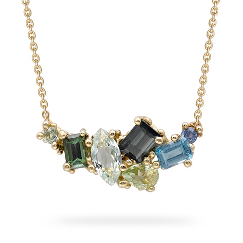 Encrusted Green Tourmaline Bar Necklace from Ruth Tomlinson, handcrafted in London