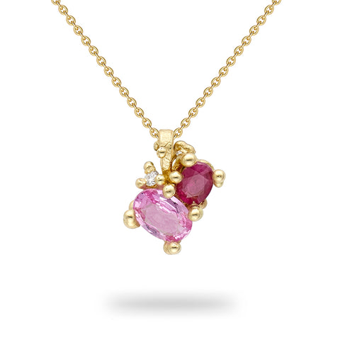 Ruby and Pink Sapphire Cluster Pendant from Ruth Tomlinson, handmade in London