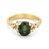 Green Sapphire and Diamond Ring with Granules from Ruth Tomlinson, handcrafted in London