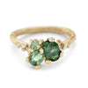 Green Sapphire and Diamond Asymmetric Cluster Ring from Ruth Tomlinson, handcrafted in London