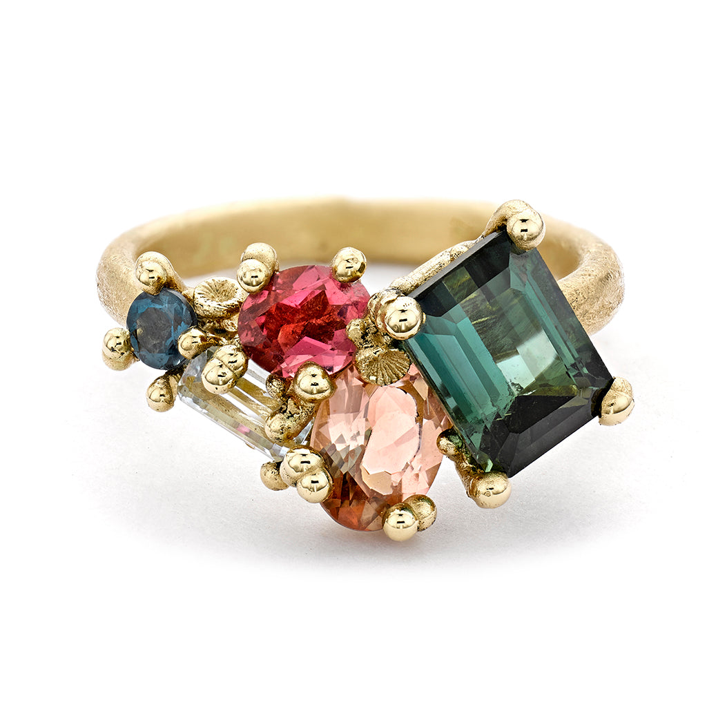 Mixed Tourmaline Asymmetric Ring from Ruth Tomlinson, handcrafted in London