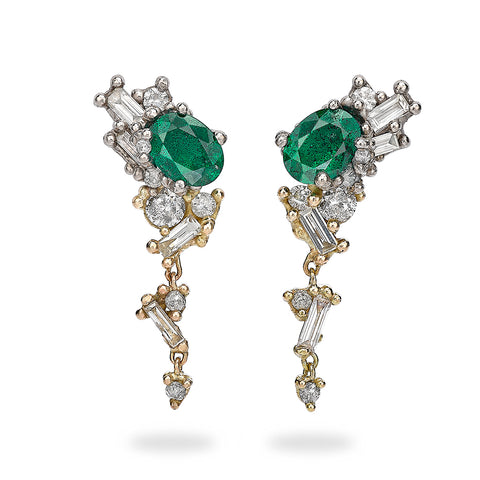 Emerald and diamond drop earrings from Gemfields and Ruth Tomlinson collaboration