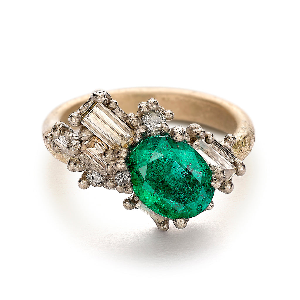 Emerald and diamond cluster ring from Gemfields and Ruth Tomlinson collaboration