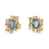 Teal sapphire and mixed diamond stud earrings from Ruth Tomlinson, handmade in London