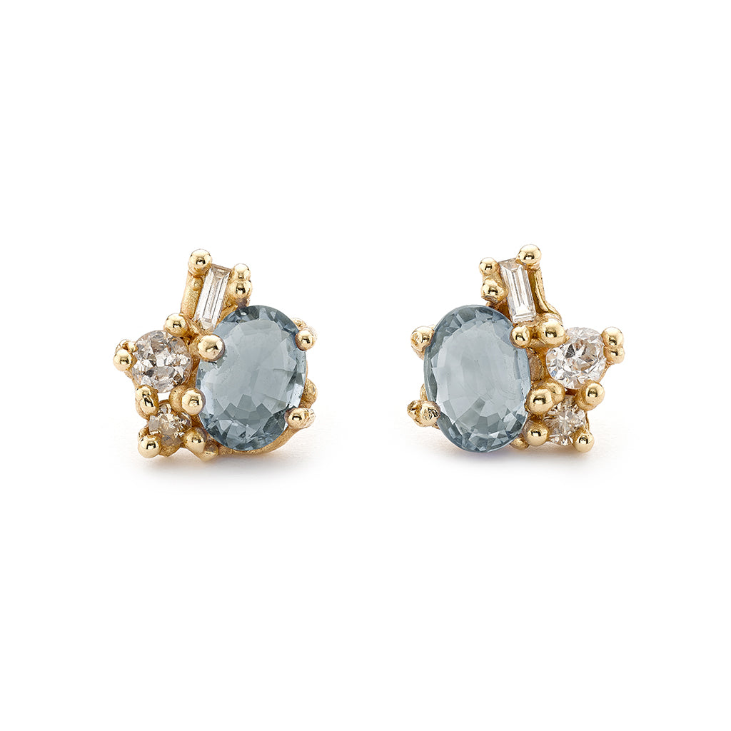 Sapphire and diamond stud earrings from Ruth Tomlinson, handmade in London