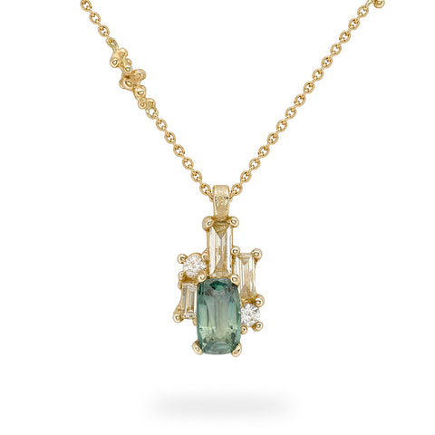 Green sapphire and diamond pendant from Ruth Tomlinson, handmade in London