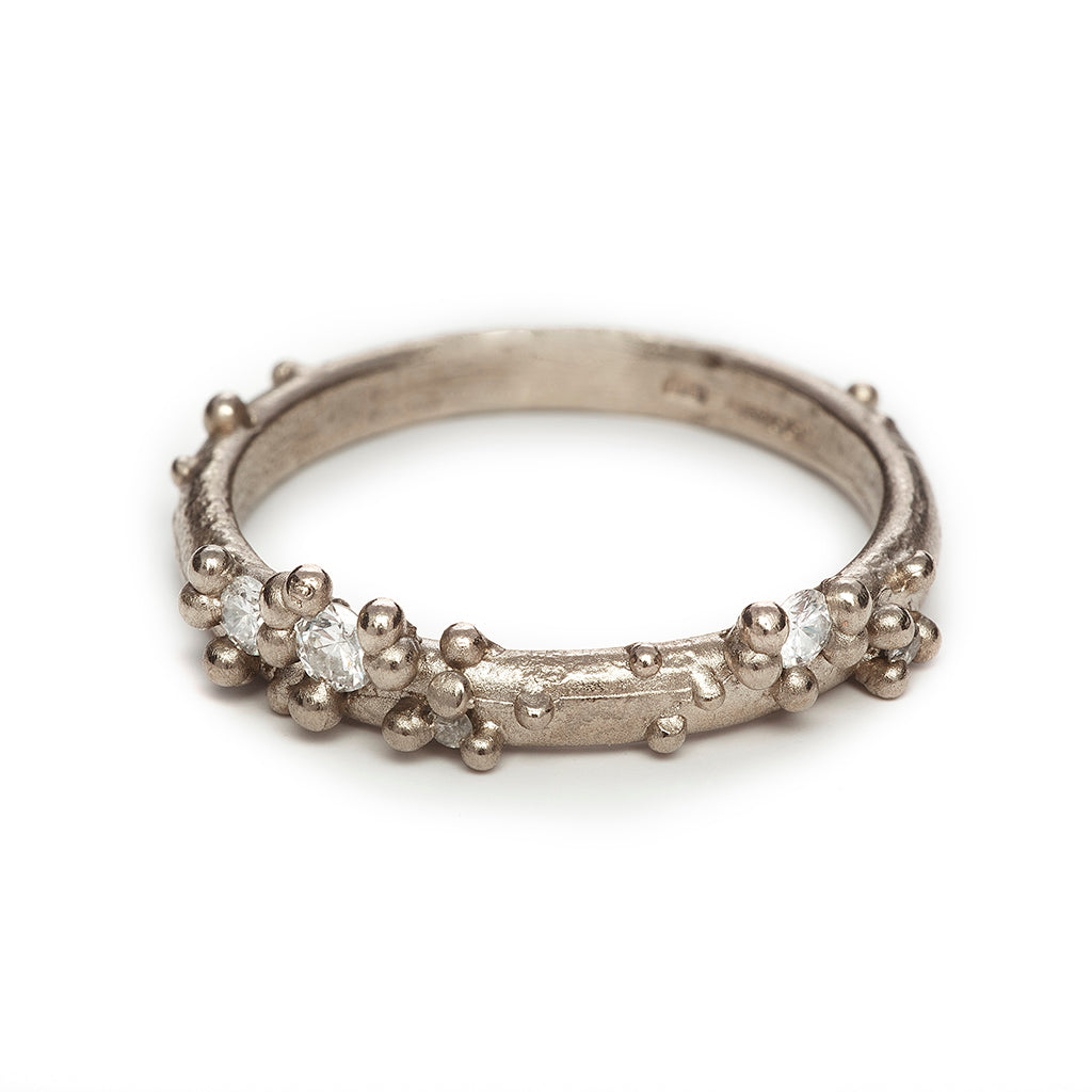 Unique Ruth Tomlinson diamond encrusted wedding band or stacking ring, handmade in London