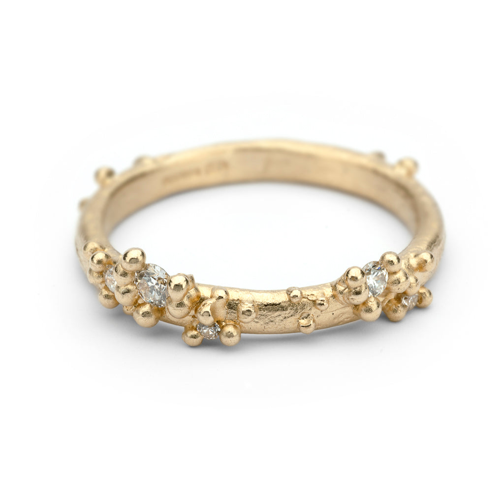Unique Ruth Tomlinson diamond encrusted wedding band or stacking ring, handmade in London.