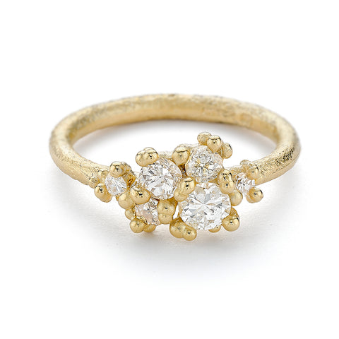 Unique diamond cluster engagement ring from Ruth Tomlinson, handmade in London