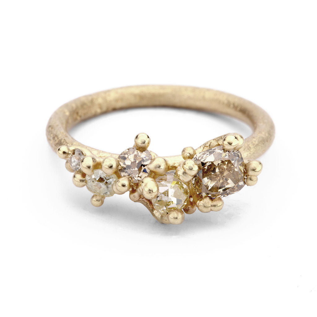 Champagne diamond alternative engagement ring from Ruth Tomlinson, handmade in London