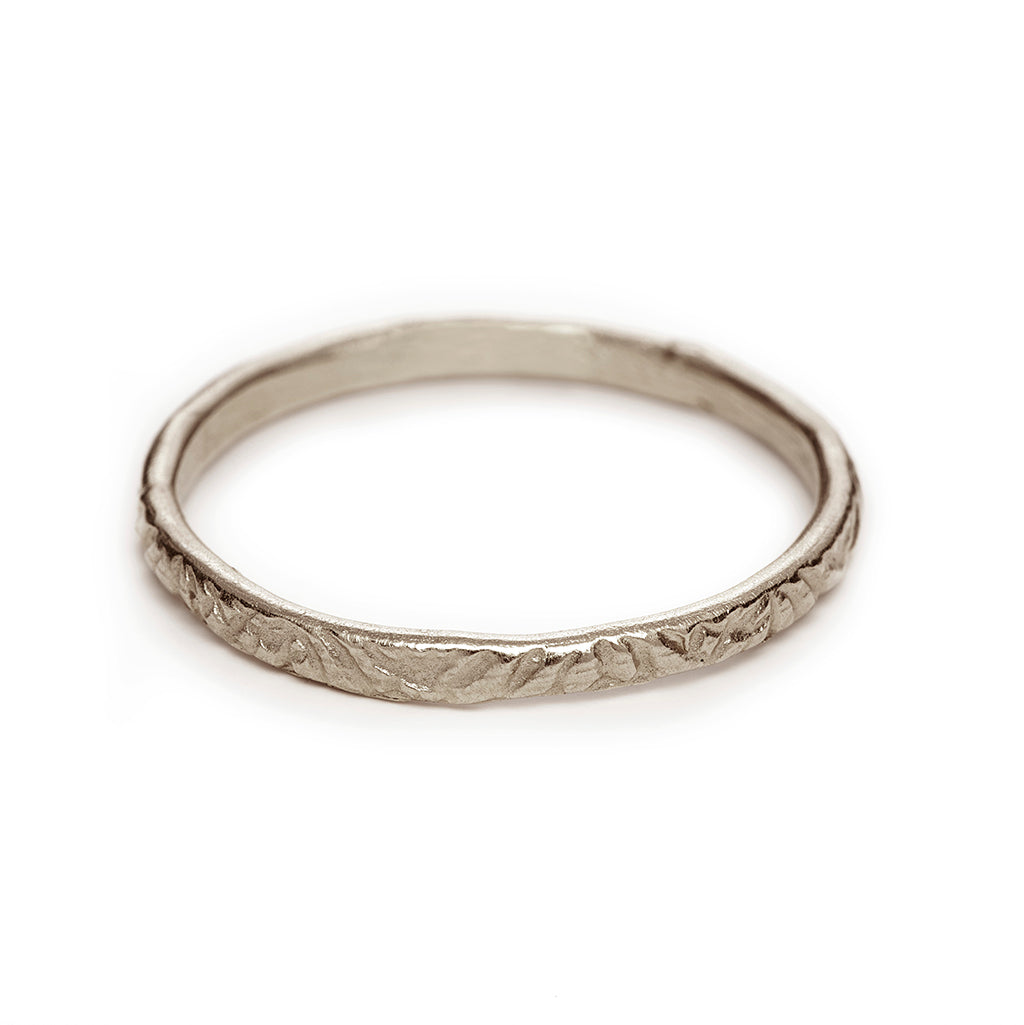 Delicate Ladies Wedding Band with Engraving Details by Ruth Tomlinson