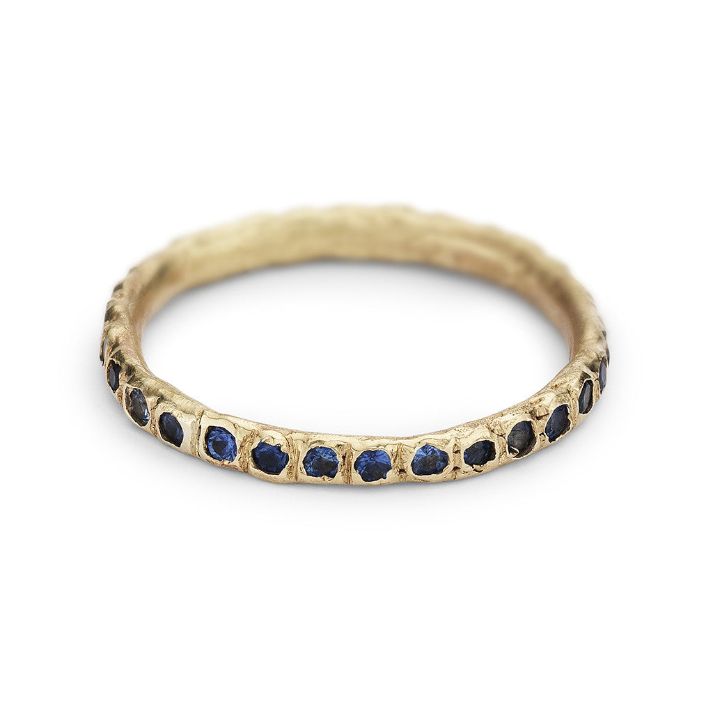 Sapphire eternity band in 14ct yellow gold, handmade in London