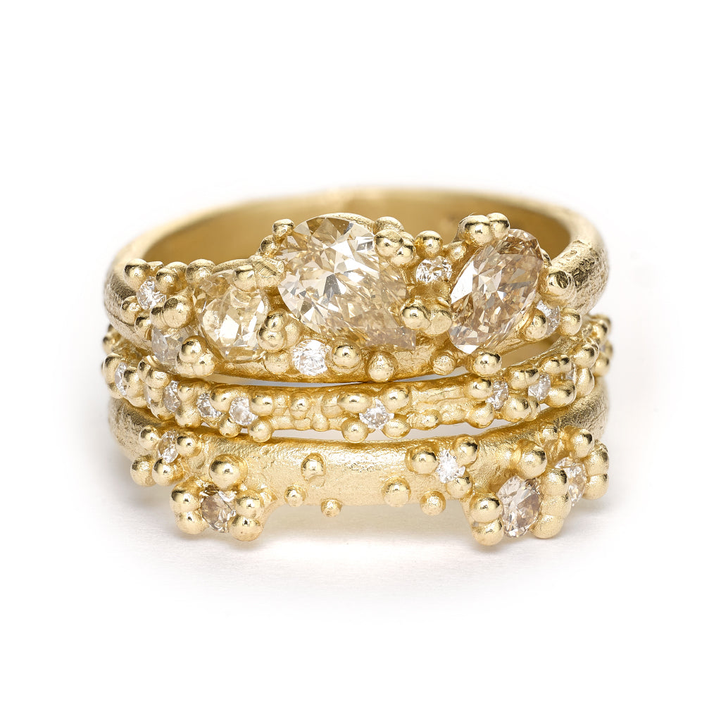 Asymmetric Champagne Diamond Ring Stack by Ruth Tomlinson