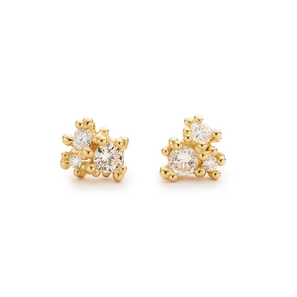 Unique Diamond and Gold Cluster Stud Earrings from Ruth Tomlinson