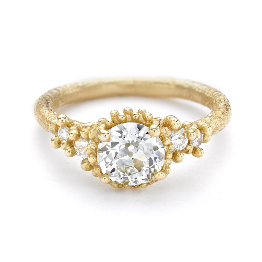 White Diamond Encrusted Solitaire Ring from Ruth Tomlinson, handcrafted in London