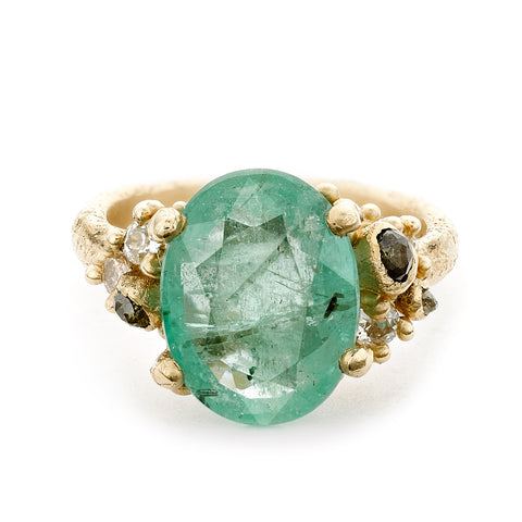 Emerald and Diamond Encrusted Ring from Ruth Tomlinson, handmade in London