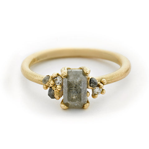 Grey diamond solitaire ring by Ruth Tomlinson, handmade in London