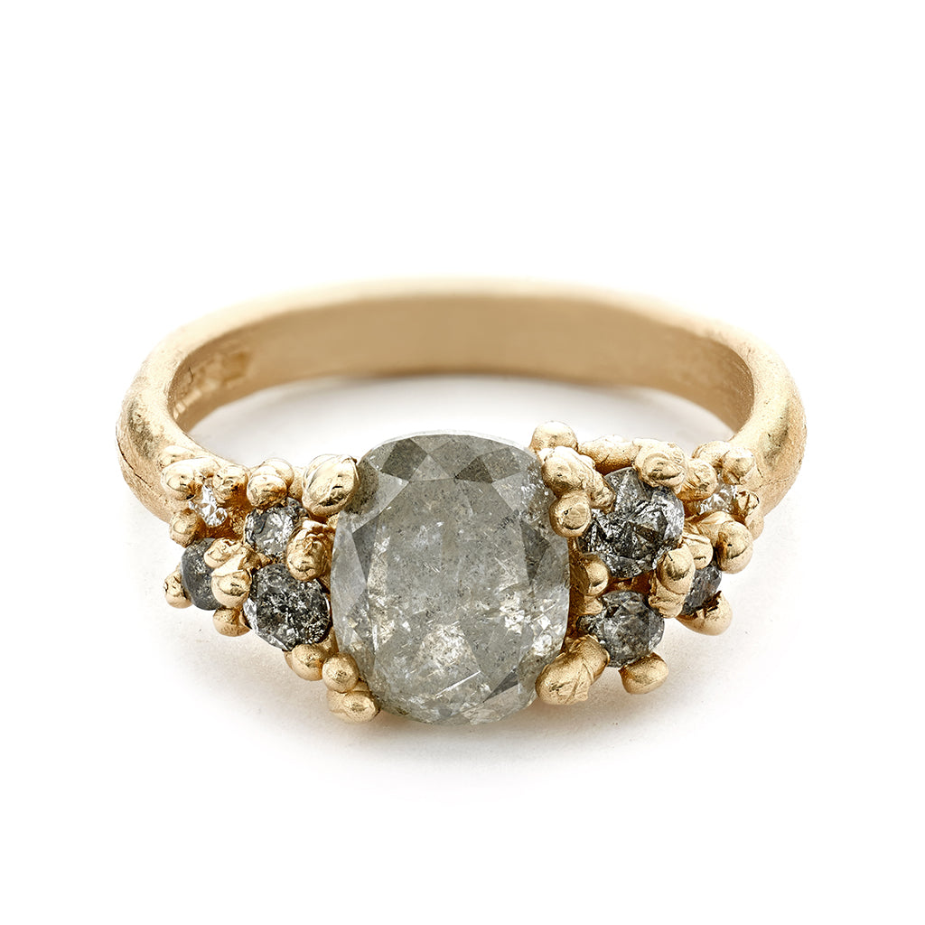 Speckled grey diamond cluster ring by Ruth Tomlinson, handmade in London